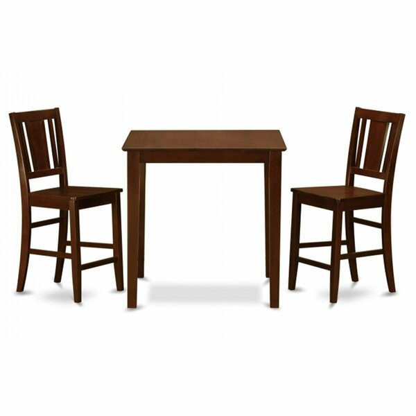 East West Furniture 3 Piece Counter Height Table-Pub Table and 2 Dinette Chairs VNBU3-MAH-W